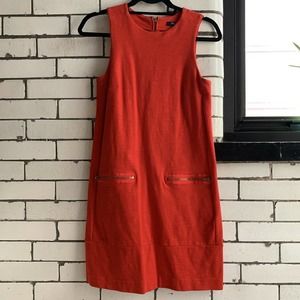 MADEWELL Womens Red Orange Stretch Sleeveless Zip Pocket Shift Dress Size XS